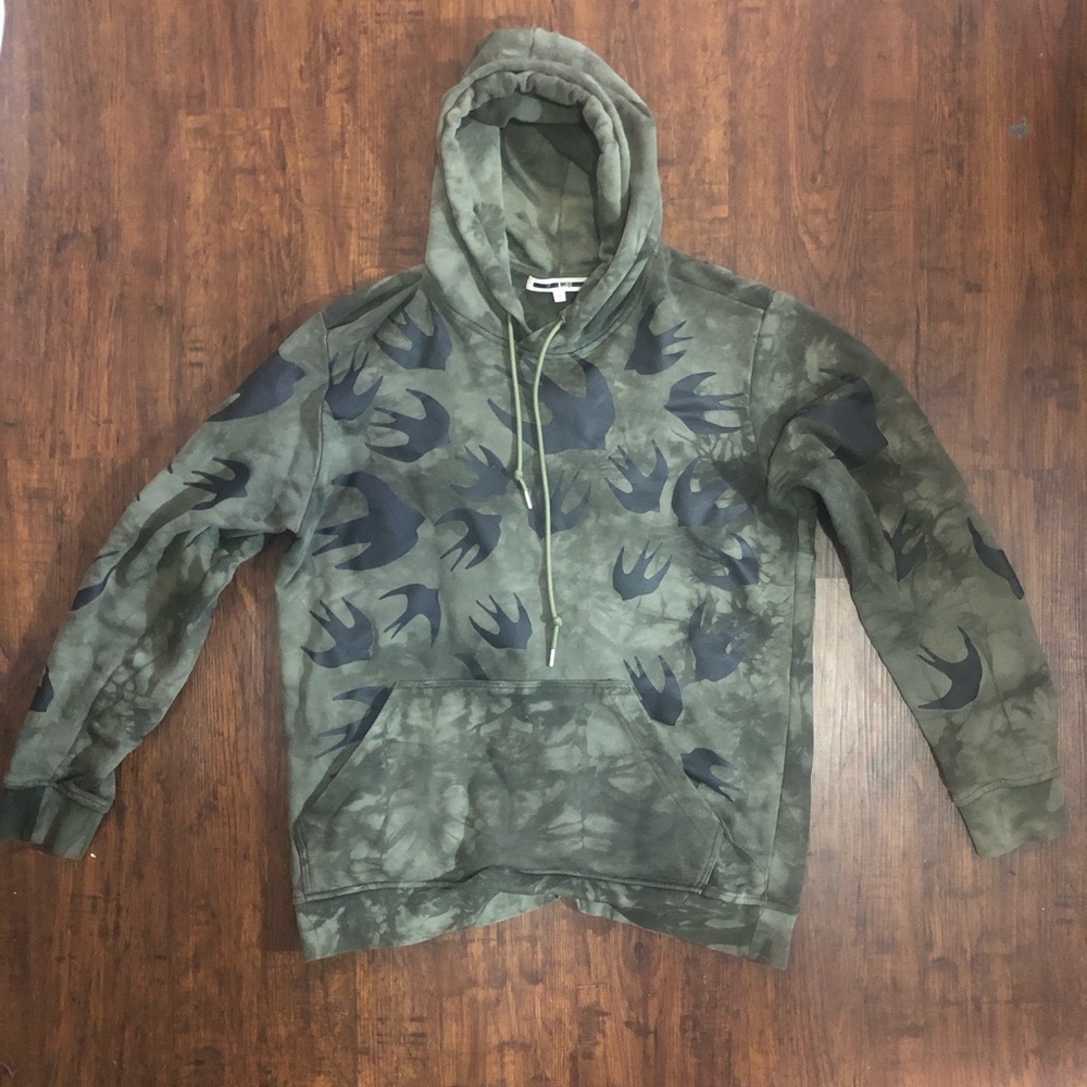 Alexander McQueen Green Camouflage Hoodie with Bird Pattern